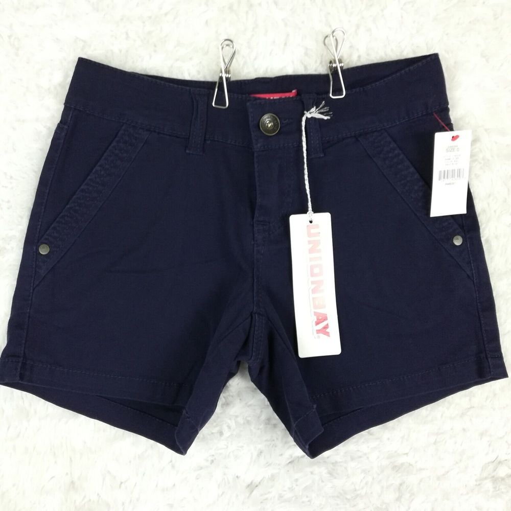 Union Bay Womens Shorts Elsie Chino Navy Blue 4.5" Inseam‎ Juniors 0 New